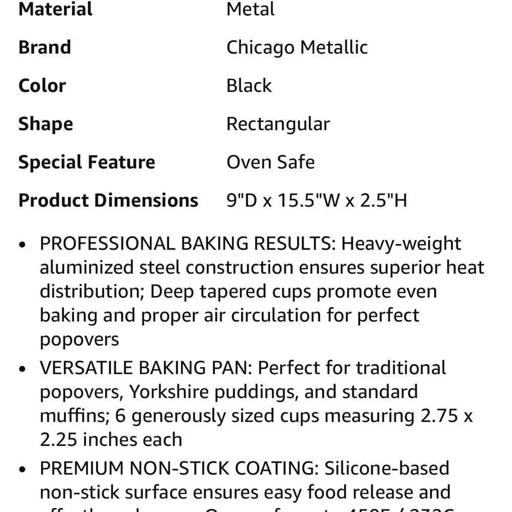 Chicago six set connected nonstick muffin popover pans three available